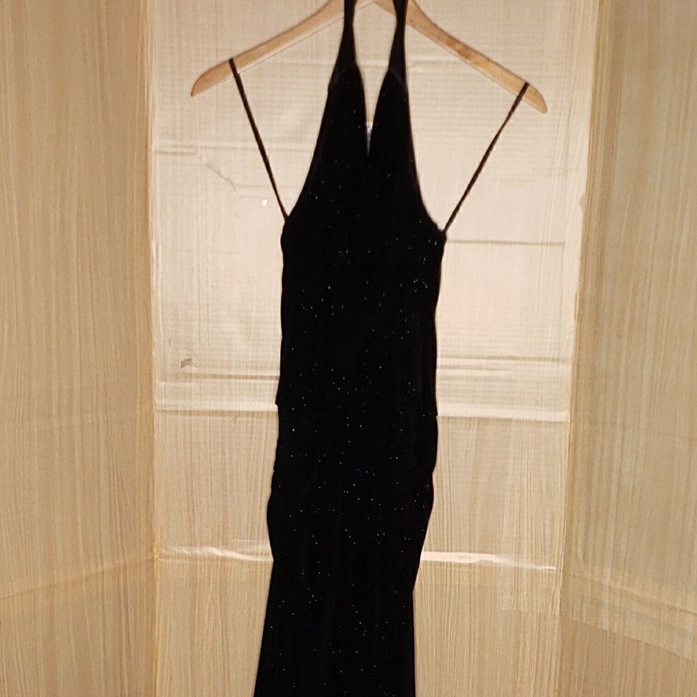 Laundry By Shelli Segal Womens Black Sparkle Stretch Halter High Low Party Dress